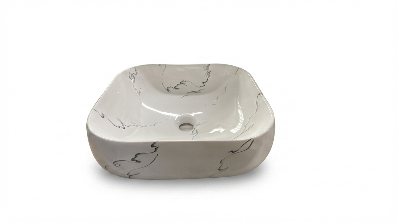 Lavamanos Rectangular Marmolizado Blanco L107