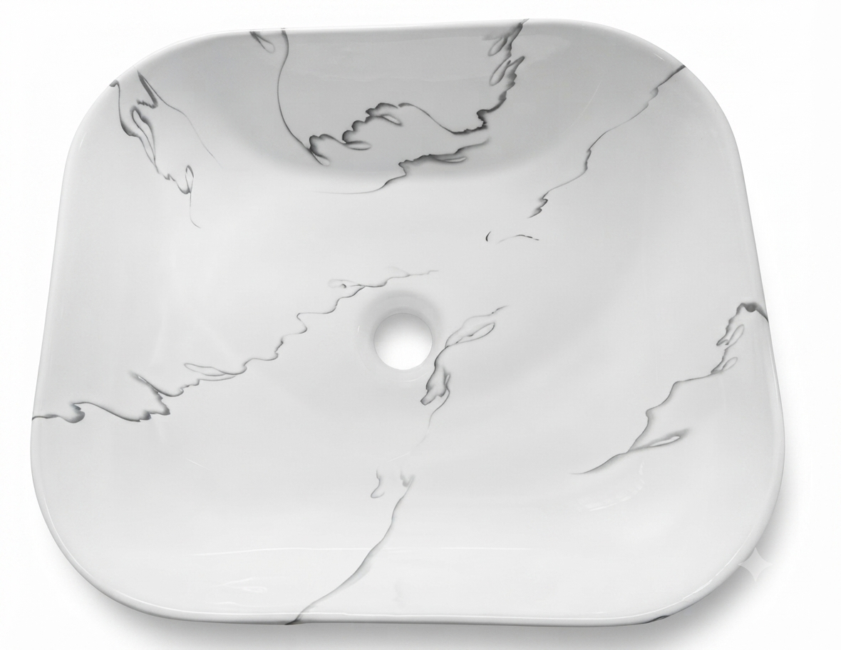 Lavamanos Rectangular Marmolizado Blanco L107