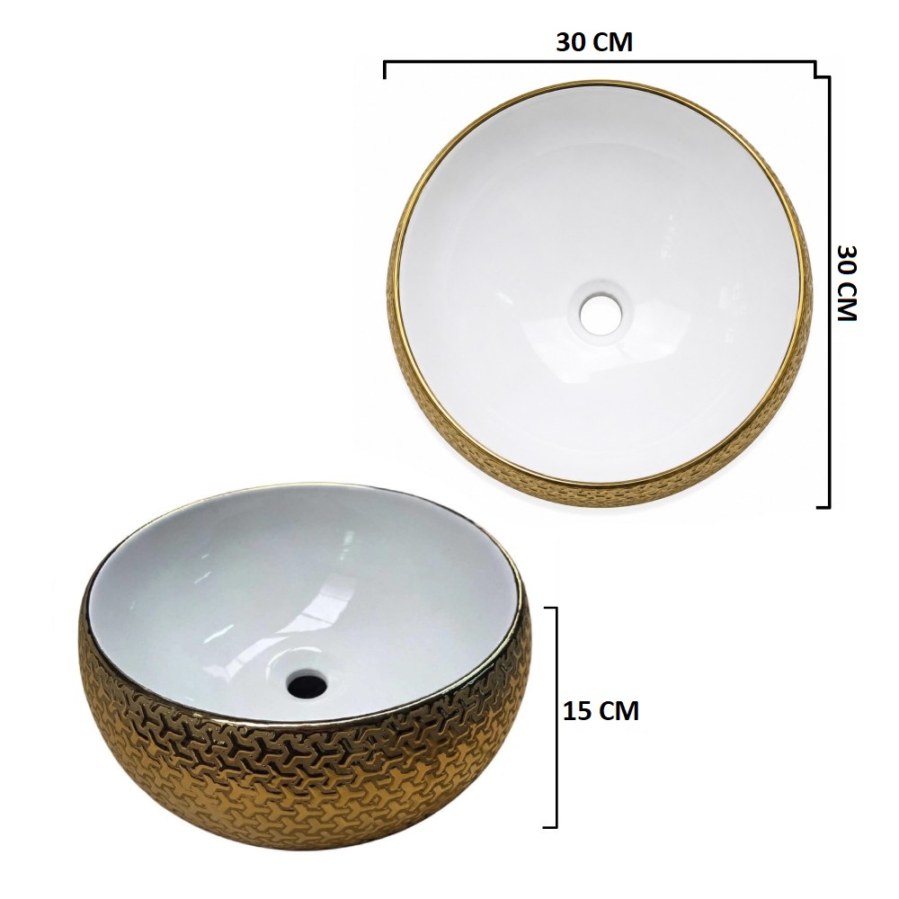 Lavamanos Redondo Dorado y Blanco L113
