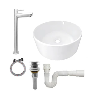 Combo Lavamanos Redondo + Griferia Agua Fria Inox C1406