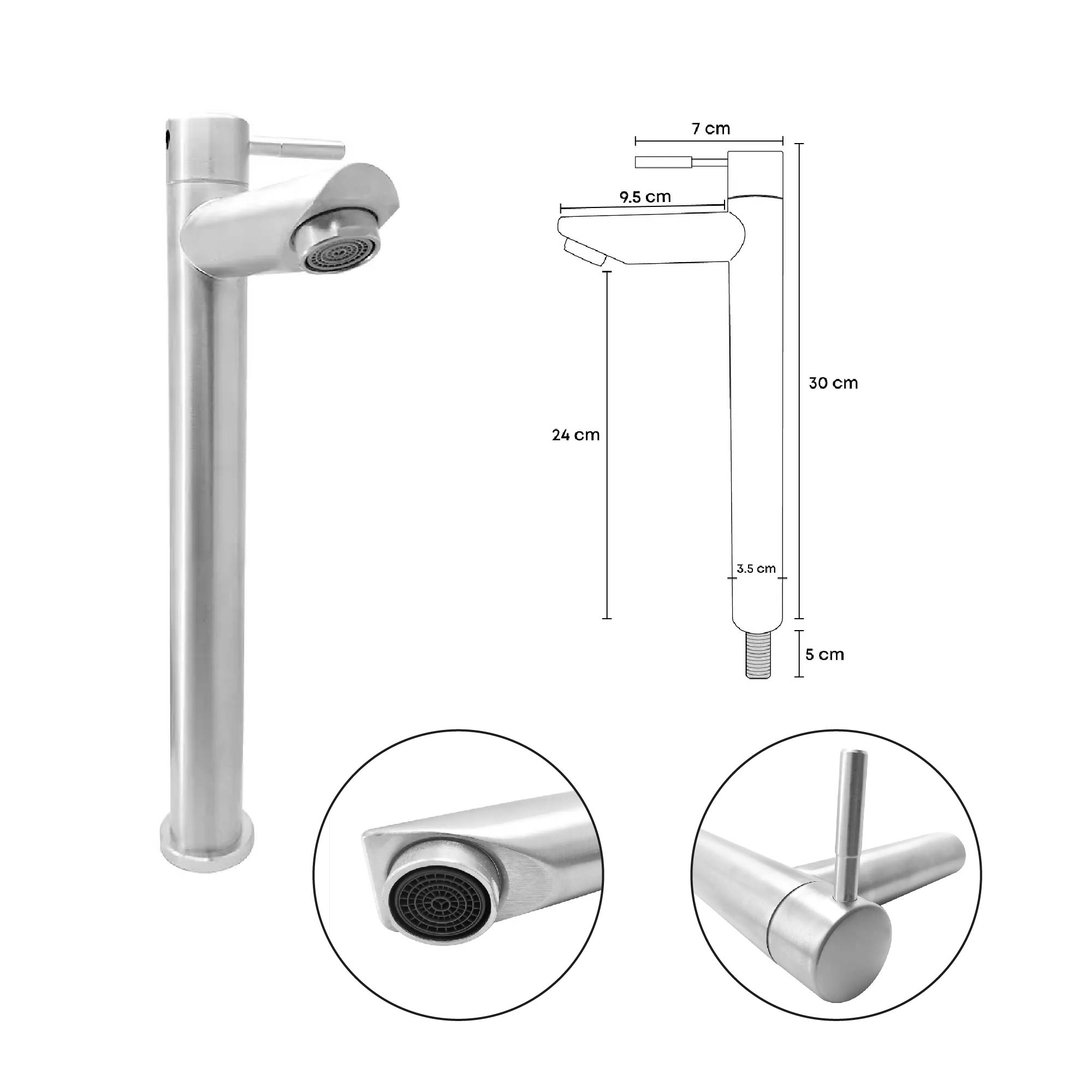 Combo Lavamanos Redondo + Griferia Agua Fria Inox C1406