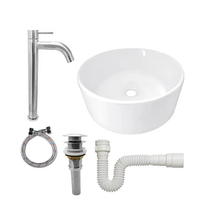 Combo Lavamanos Redondo + Griferia Agua Fria Inox C1407