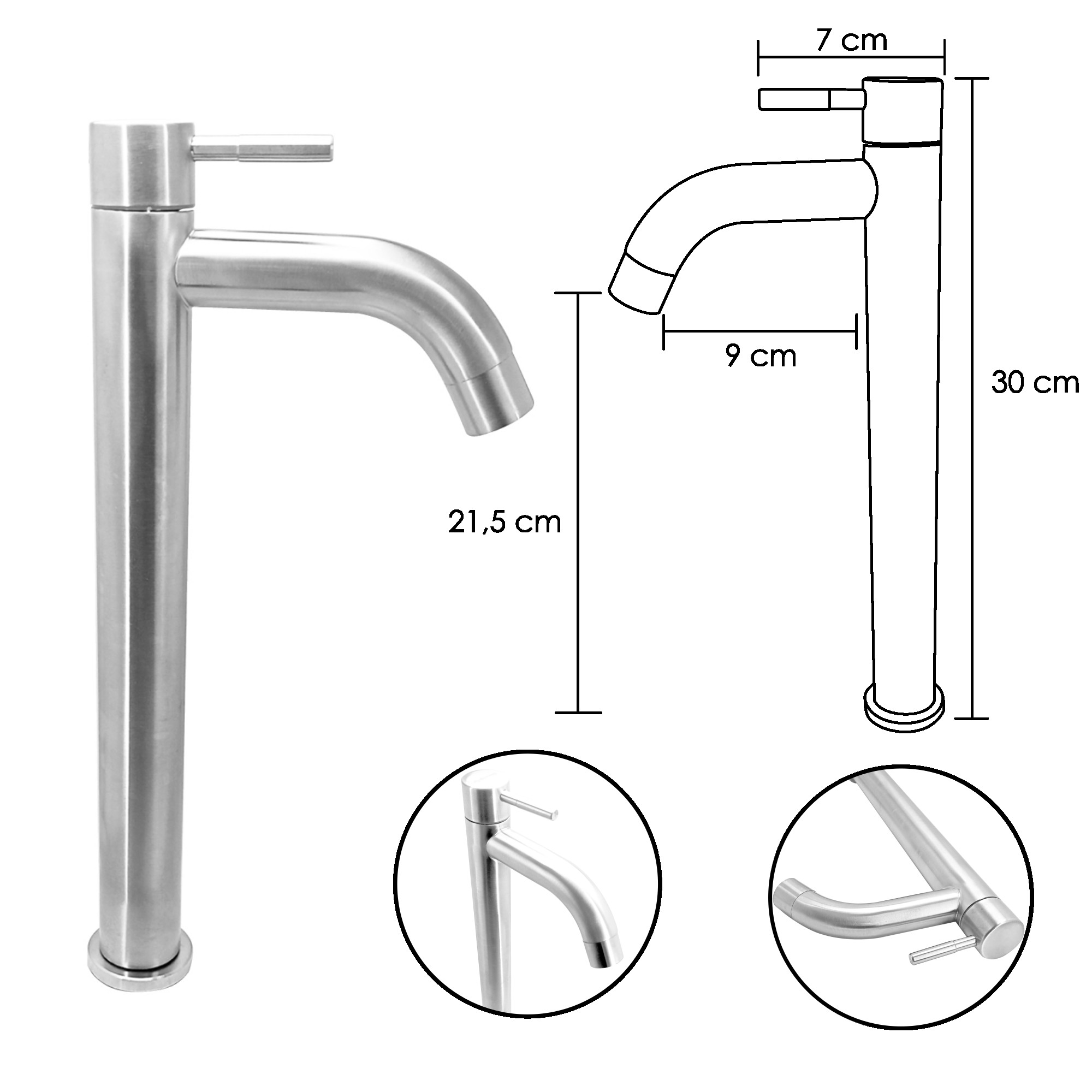 Combo Lavamanos Redondo + Griferia Agua Fria Inox C1407