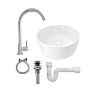 Combo Lavamanos Redondo + Griferia Agua Fria Inox C1408