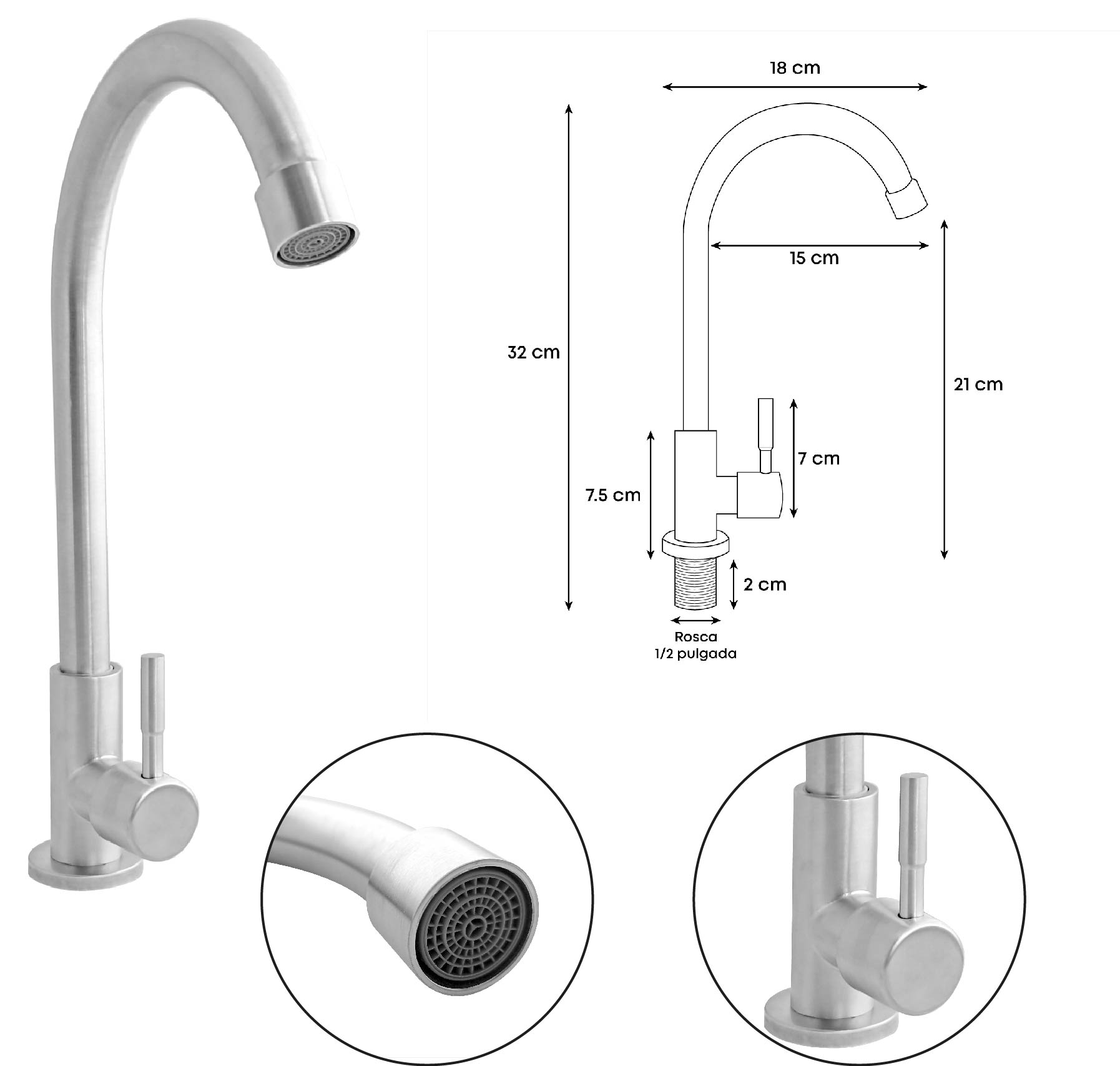 Combo Lavamanos Redondo + Griferia Agua Fria Inox C1408