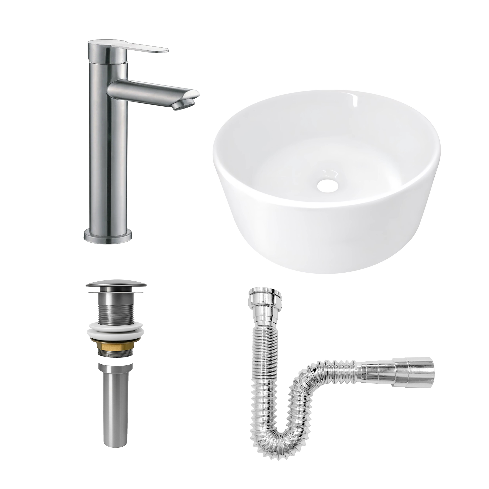 Combo Lavamanos Redondo + Griferia Mezclador Inox C1413