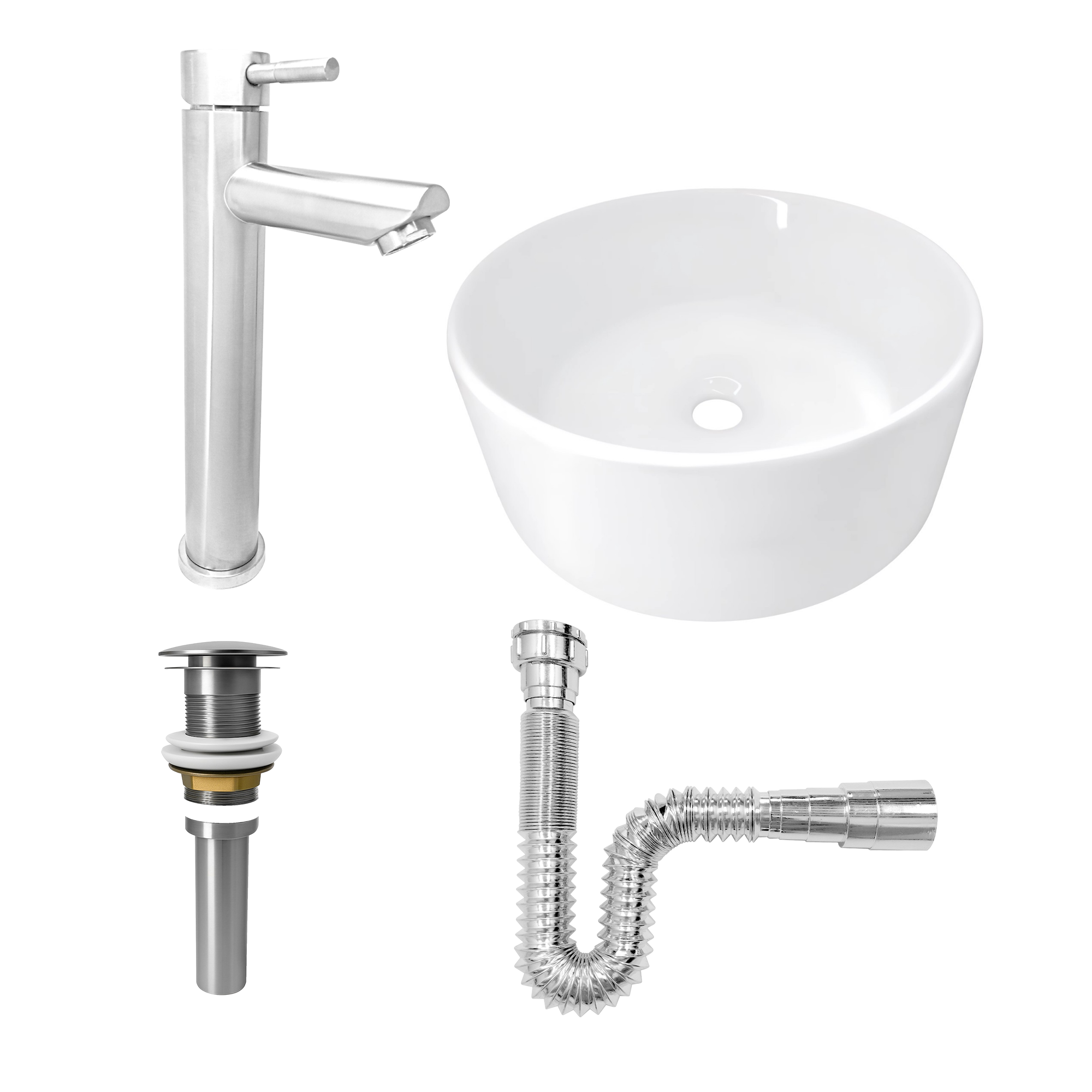 Combo Lavamanos Redondo + Griferia Mezclador Inox C1414