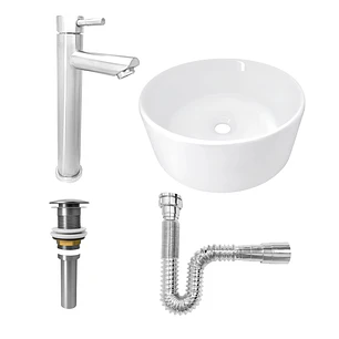 Combo Lavamanos Redondo + Griferia Mezclador Inox C1414