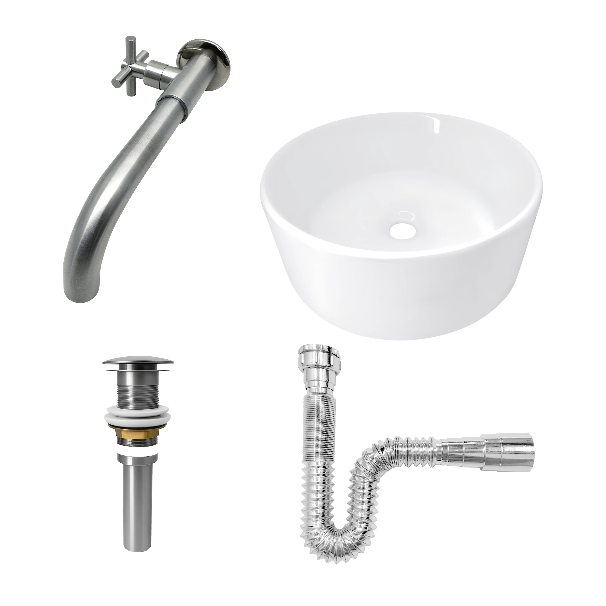 Combo Lavamanos Redondo + Griferia Mezclador Inox C1415
