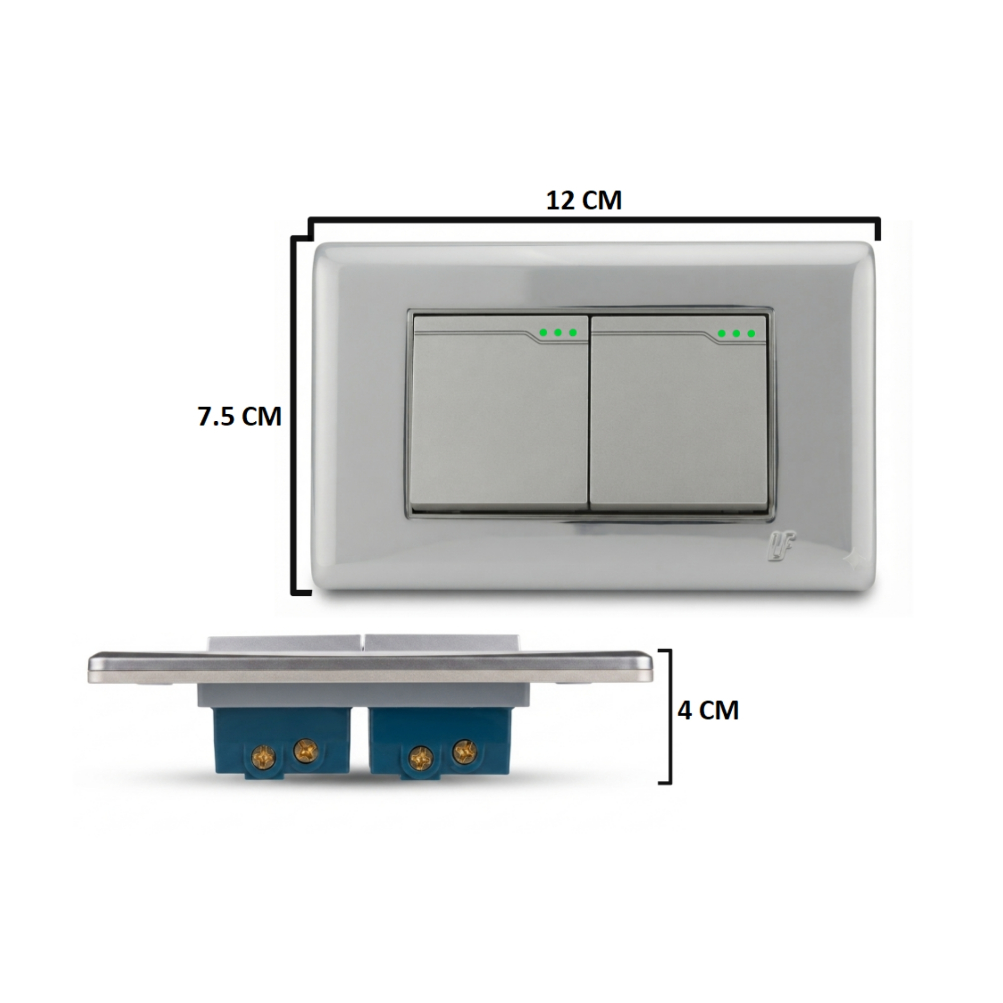 Pack X10 Unidades Interruptor Doble En Acero Inoxidable Gris