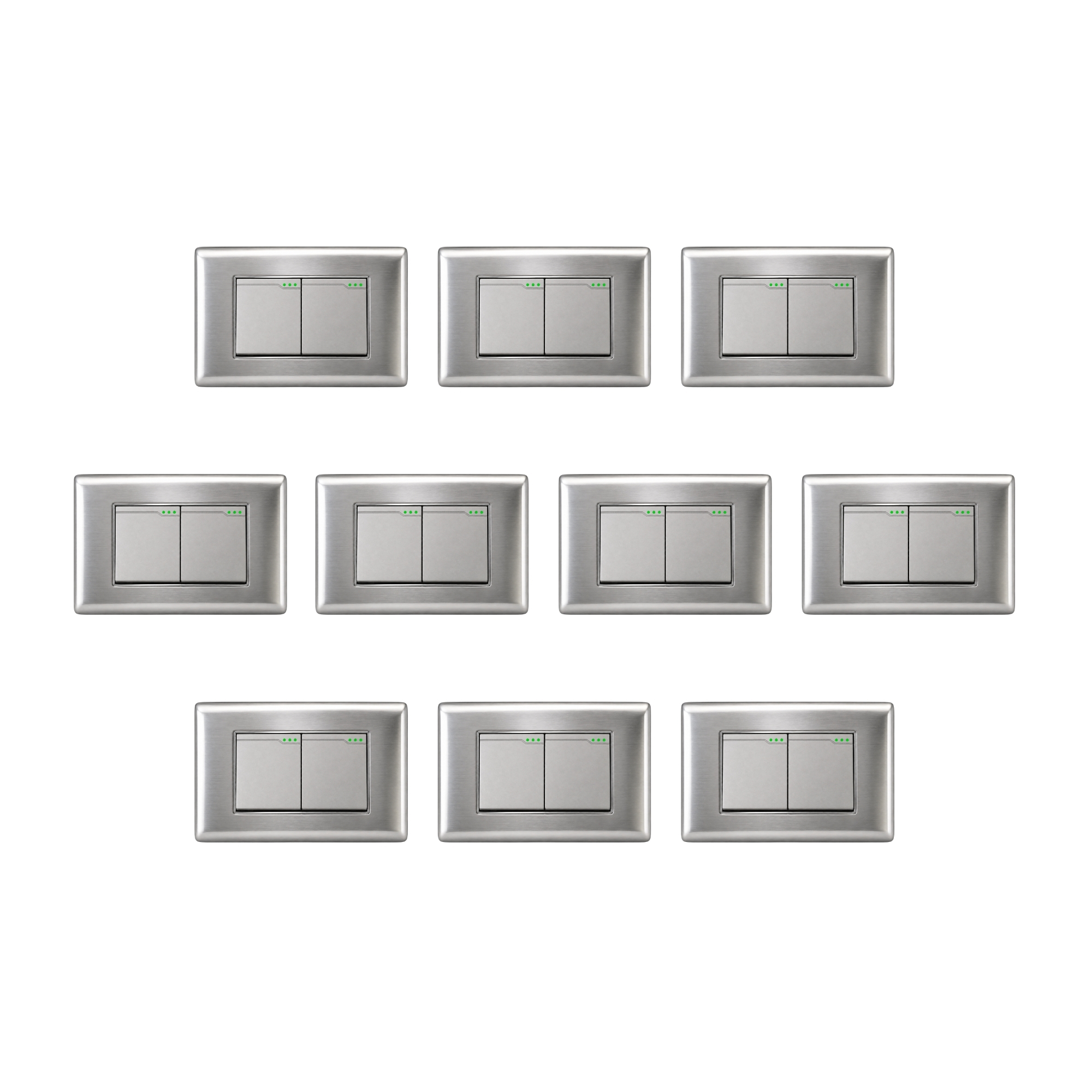 Pack X10 Unidades Interruptor Doble En Acero Inoxidable Gris