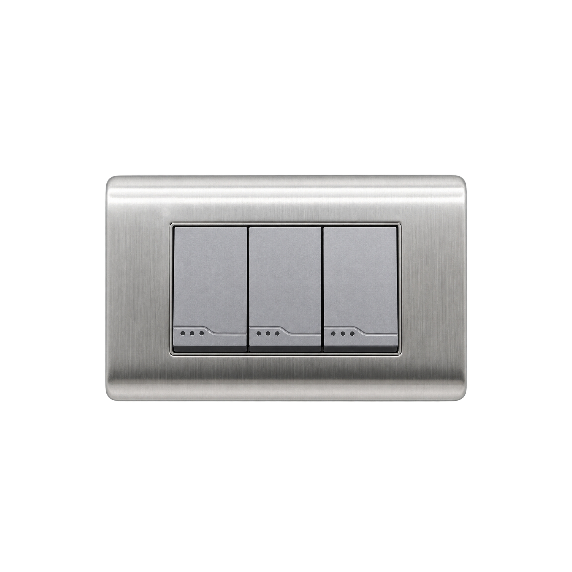 Pack X5 Unidades Interruptor Triple En Acero Inoxidable Gris