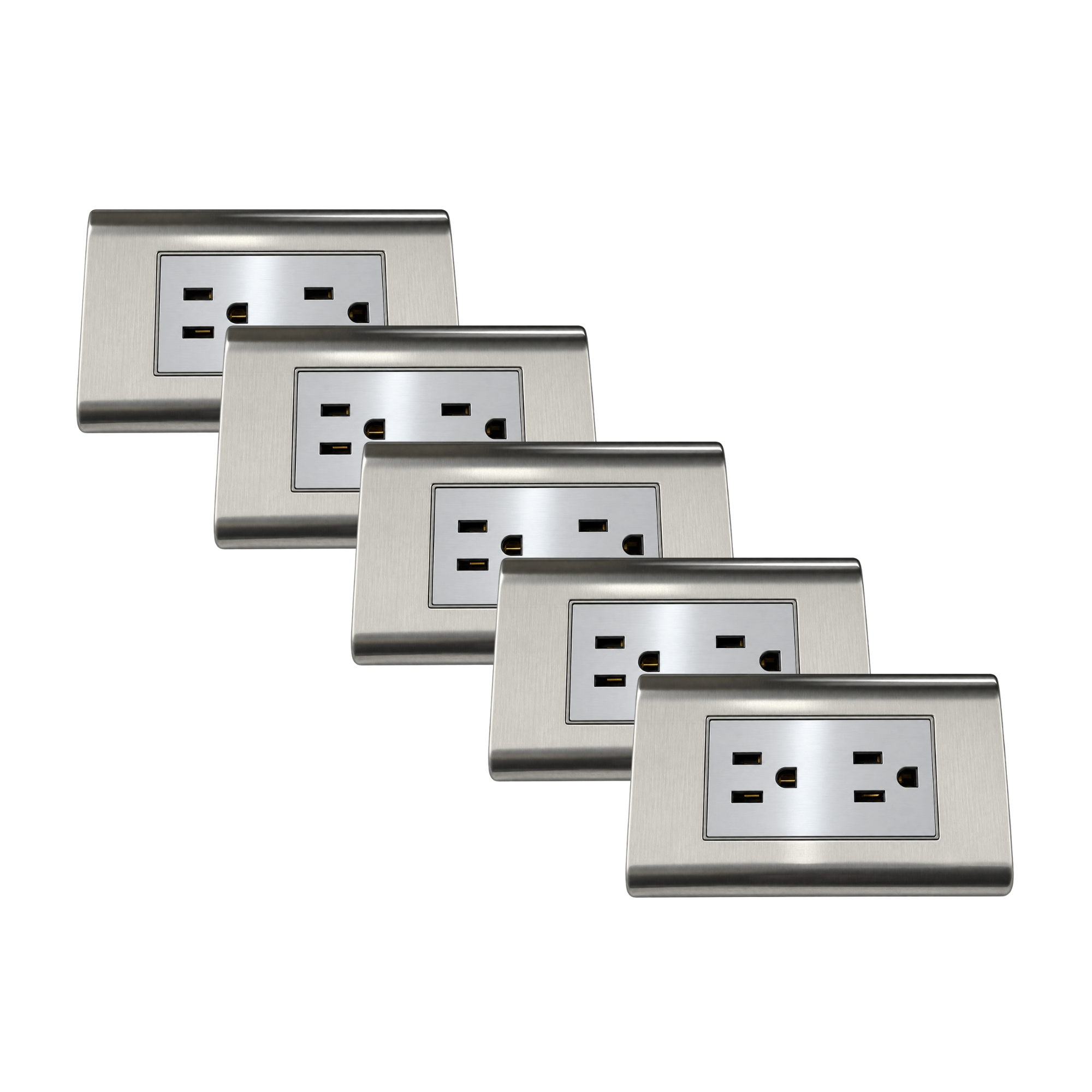 Pack X5 Unidades Toma Doble Acero Inoxidable Gris