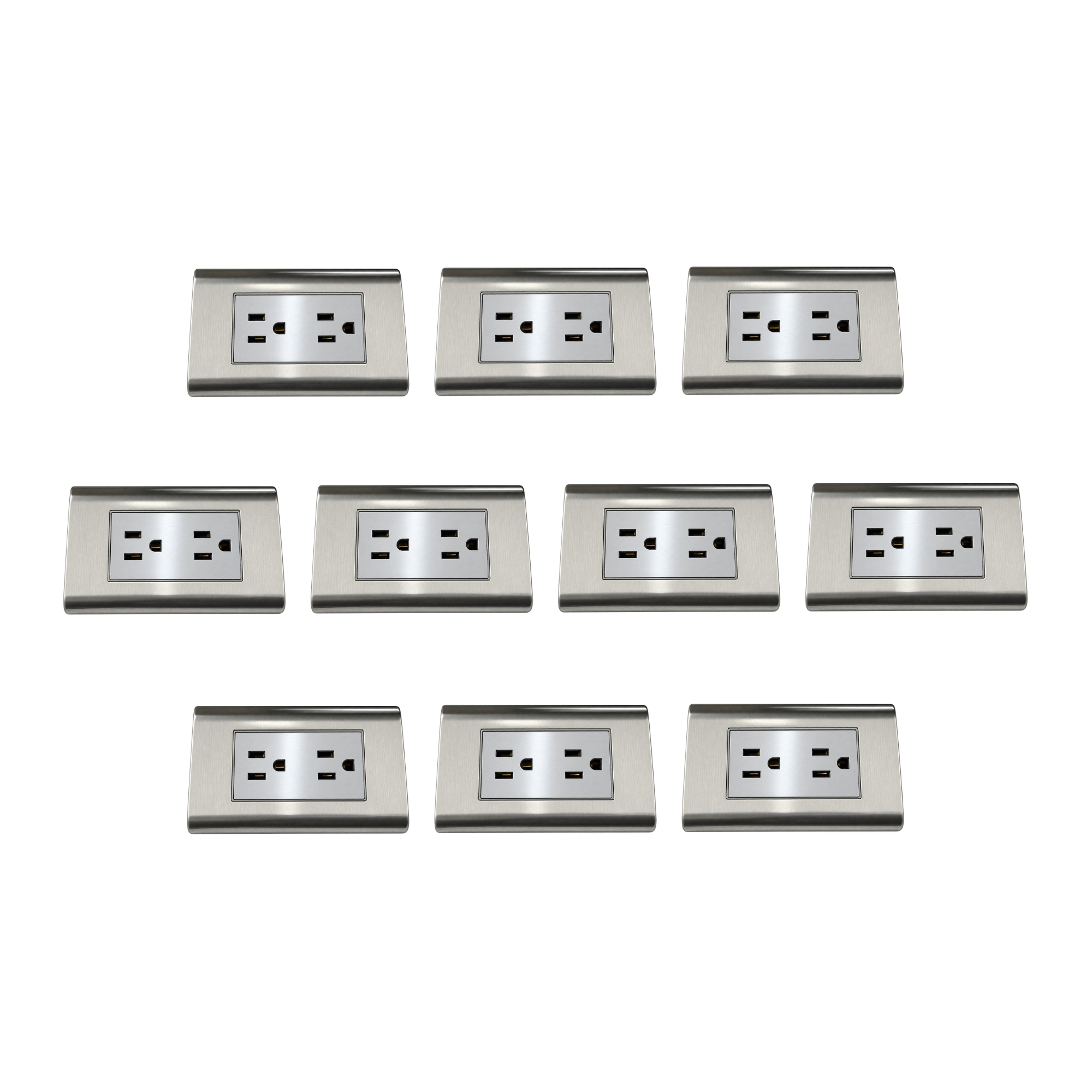 Pack X10 Unidades Toma Doble Acero Inoxidable Gris