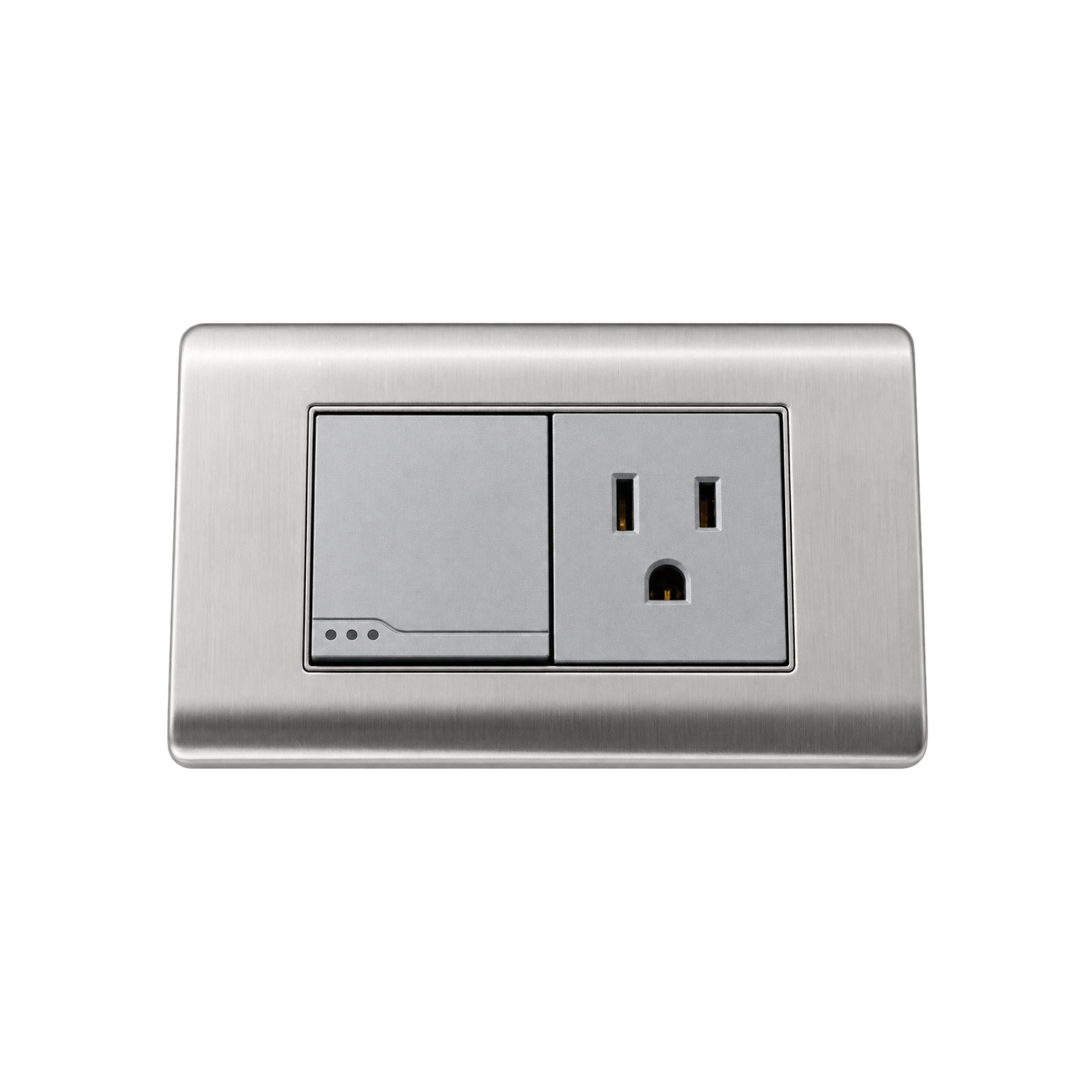 Pack X10 Unidades Tomacorriente + Interruptor Acero Inoxidable
