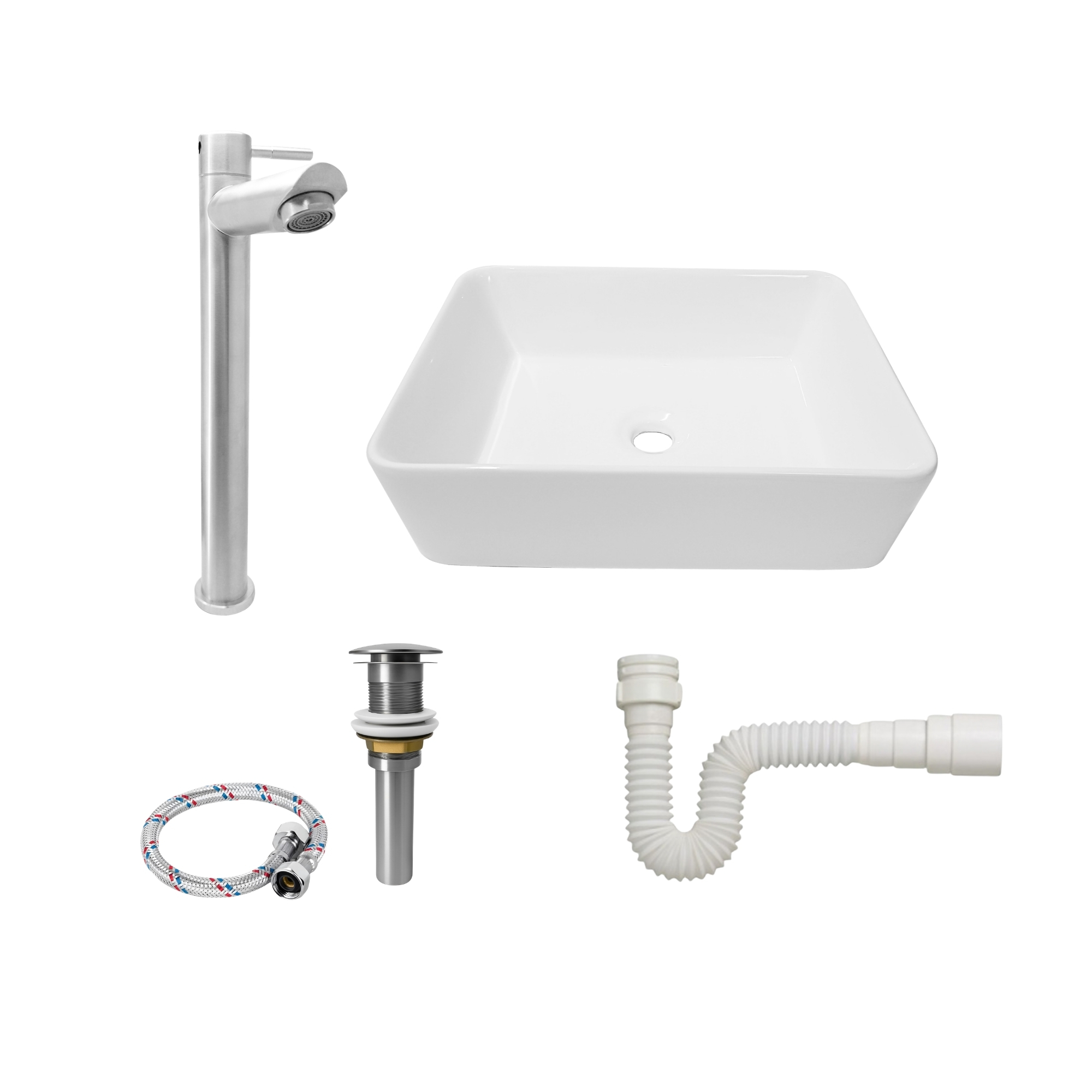 Combos Lavamanos Rectangular + Griferia Agua Fria Inoxidable