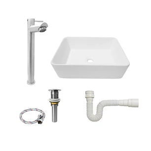 Combos Lavamanos Rectangular + Griferia Agua Fria Inoxidable
