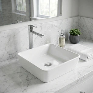 Combo Lavamanos Rectangular + Griferia Agua Fría Cromada