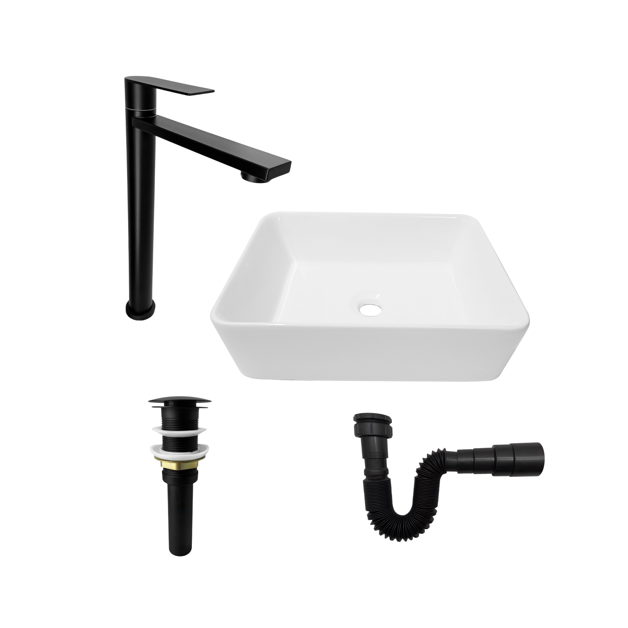 Combo Lavamanos Rectangular + Griferia Negra Agua Fria