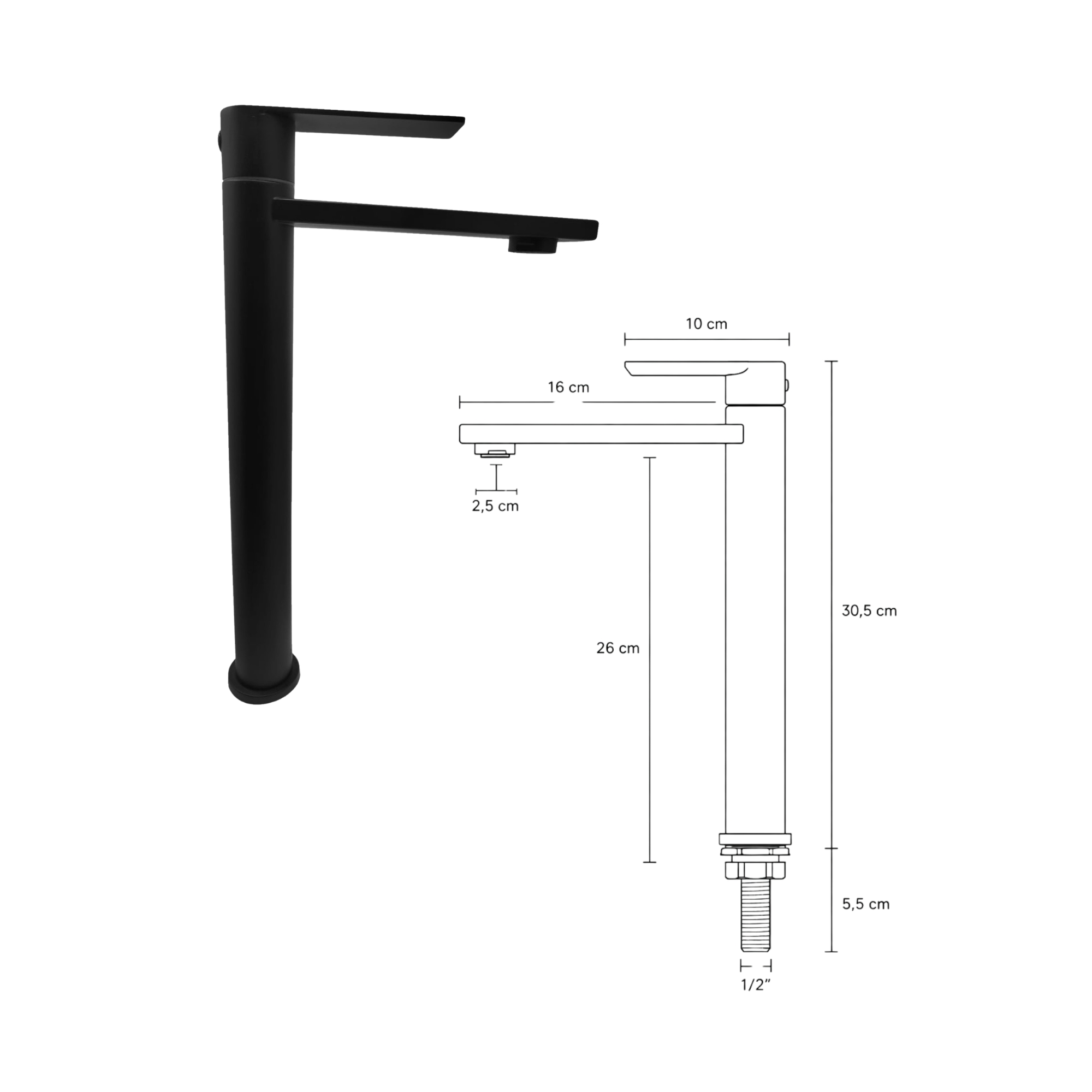 Combo Lavamanos Rectangular + Griferia Negra Agua Fria
