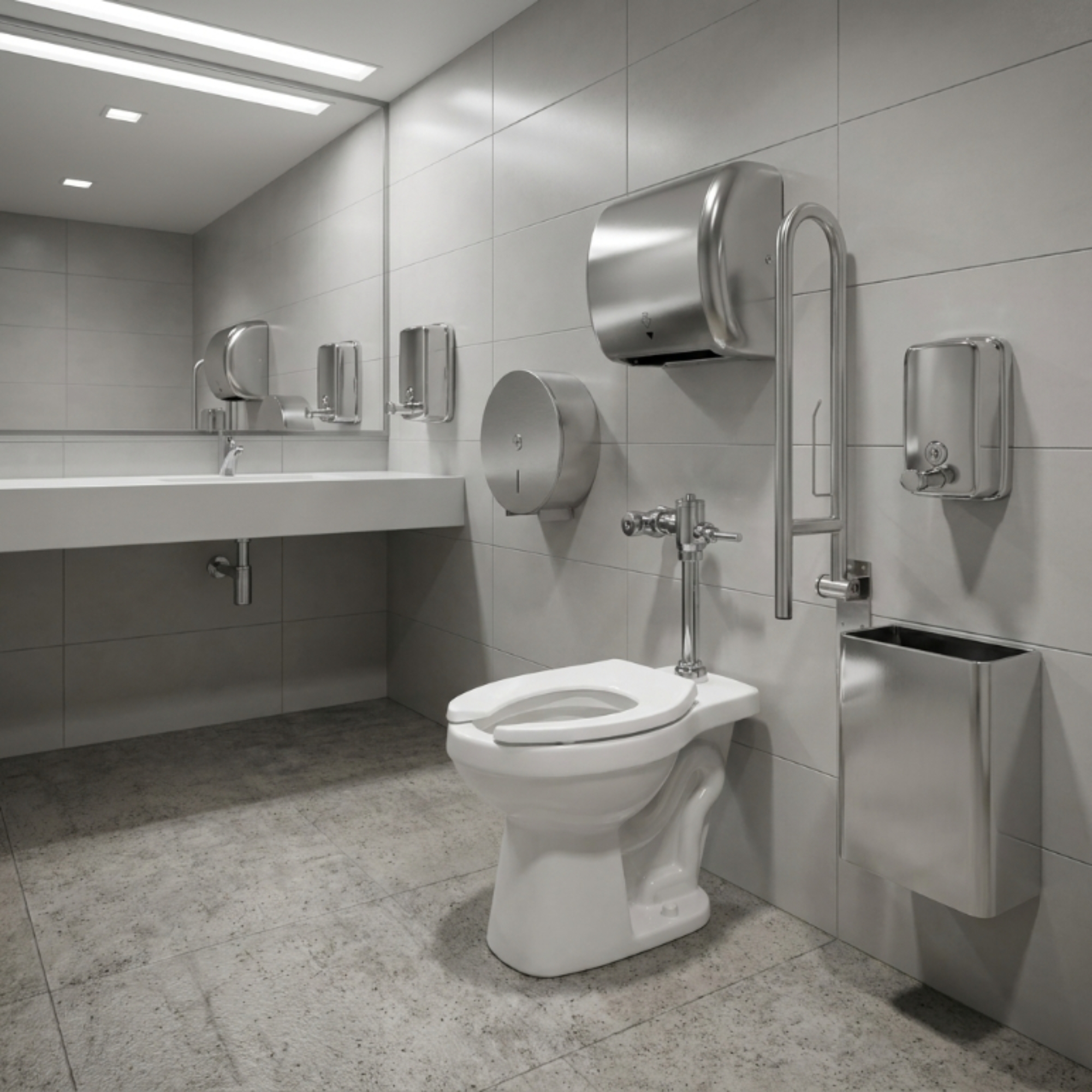 Combo Sanitario Institucional, Fluxómetro, Secador Y Accesorios En Acero