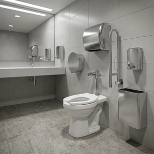 Combo Sanitario Institucional, Fluxómetro, Secador Y Accesorios En Acero