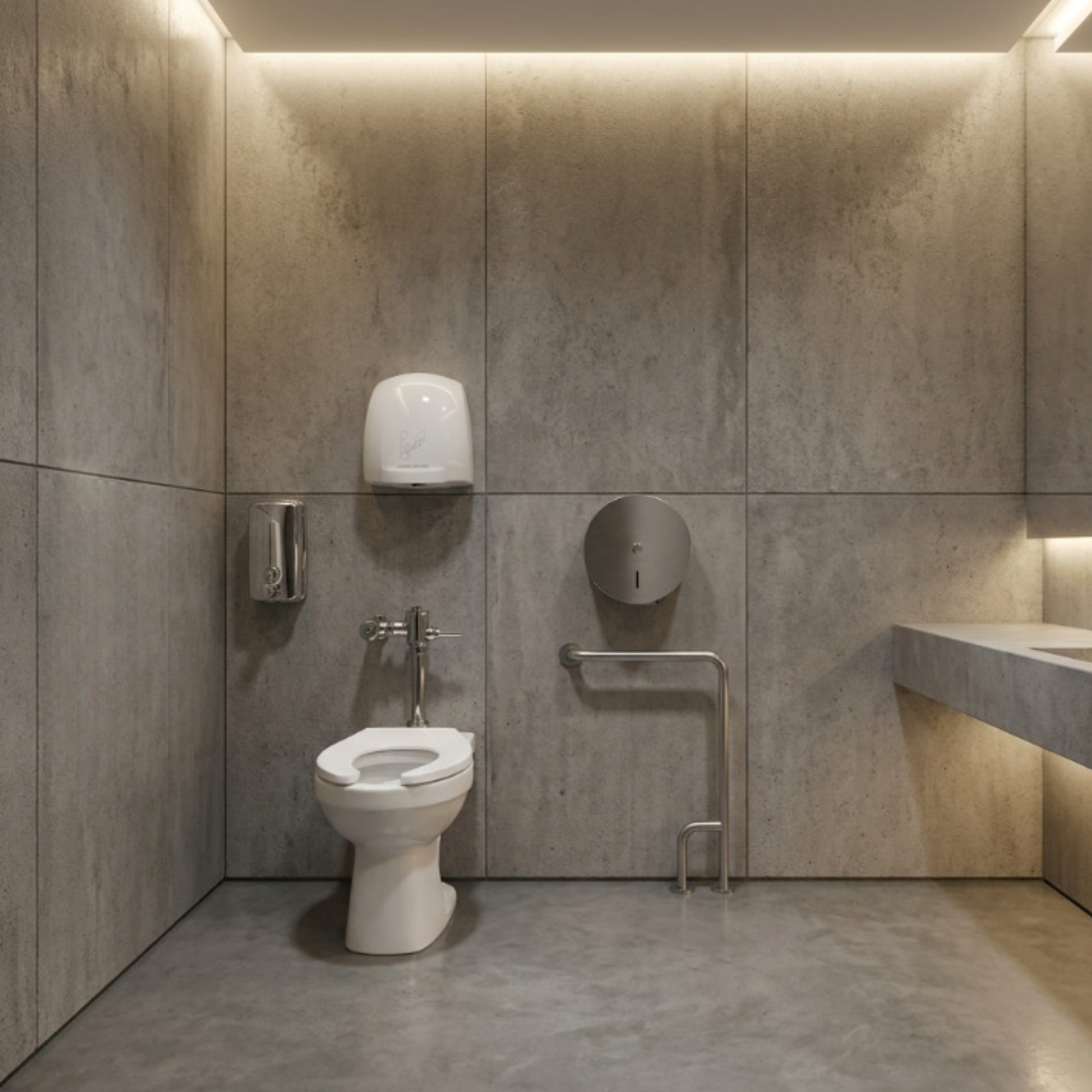 Combo Sanitario Institucional Con Fluxómetro, Secador + Accesorios