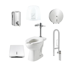 Combo Sanitario Institucional Con Fluxómetro, Secador + Accesorios