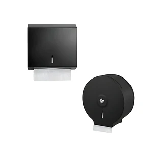 Combo Dispensador De Papel + Toallas Acero Inoxidable Negro
