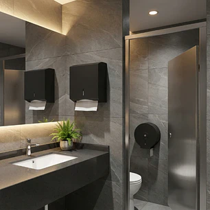 Combo Dispensador De Papel + Toallas Acero Inoxidable Negro