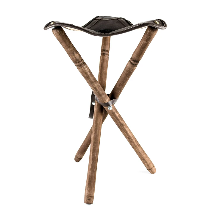 Banco tripé 70cms Madeira/Couro 1