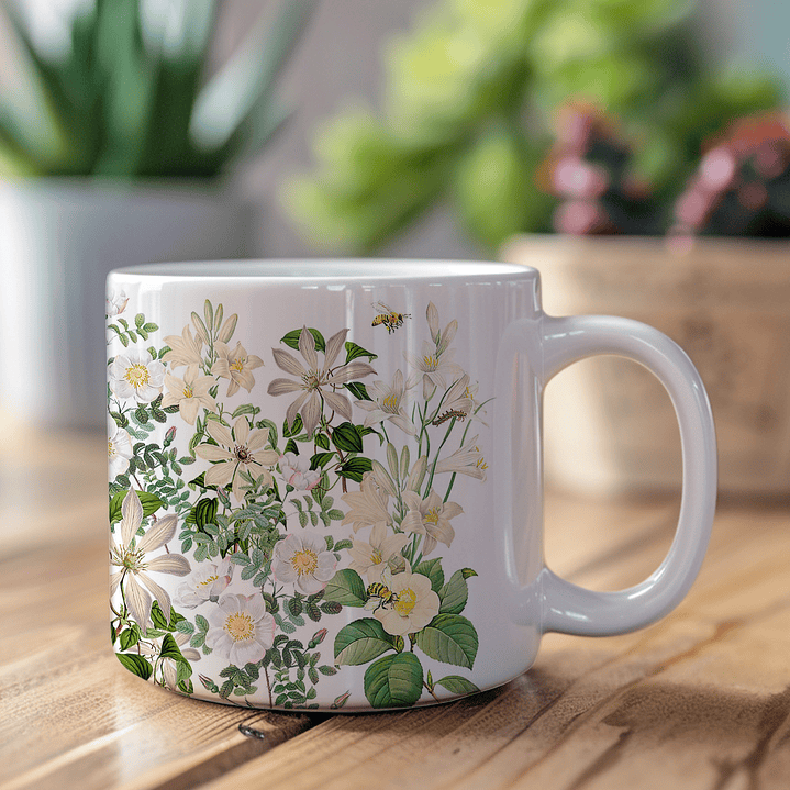 Tacita café Colección Vintage - Flores blancas 1