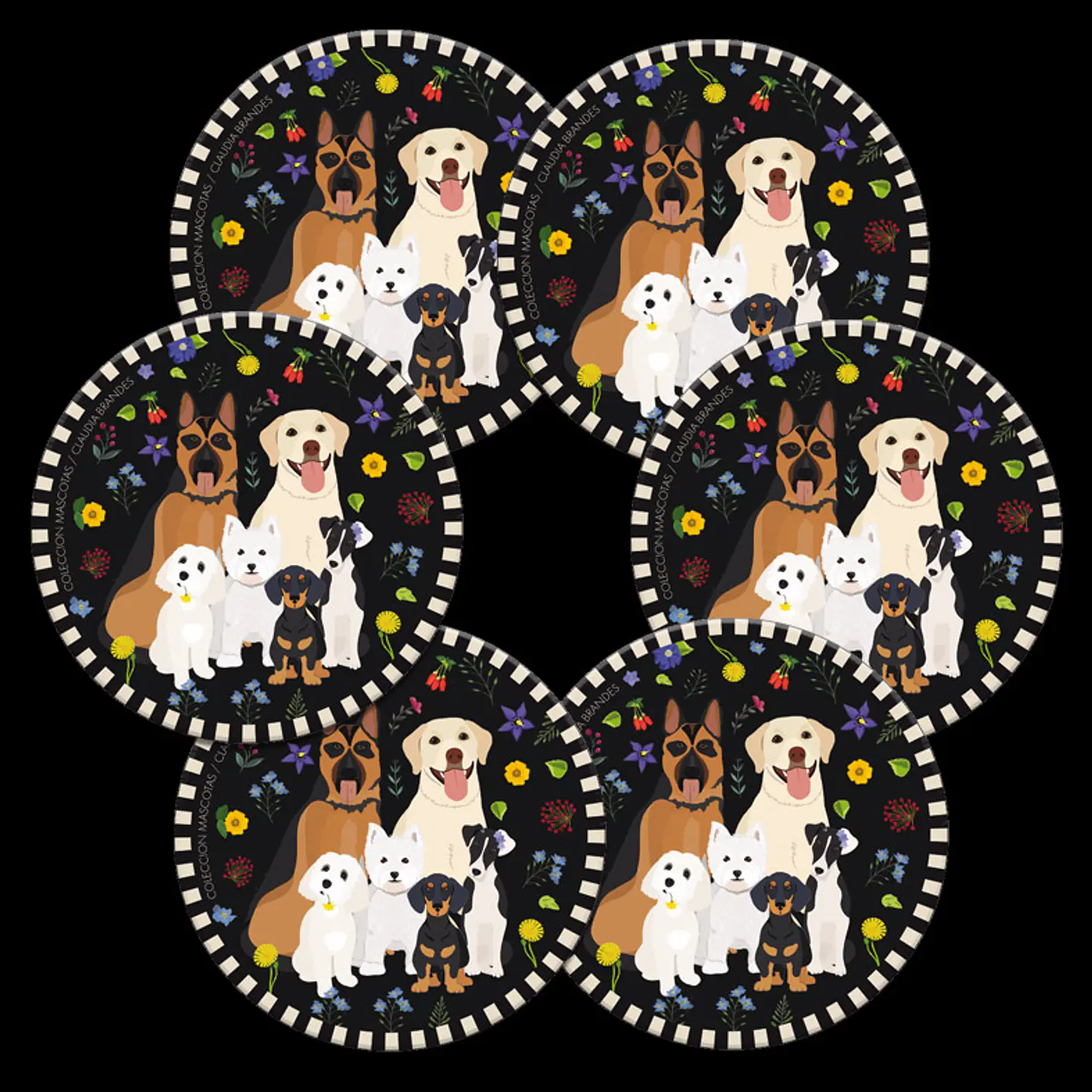 DESCUENTO!! Set 6 posavasos ilustrados, Mascotas 2