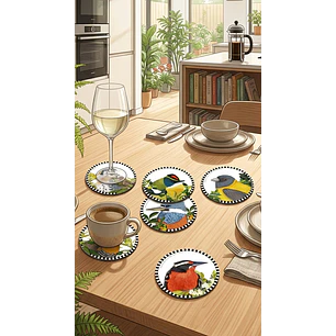 PRONTO NUEVO DISEÑO!! Set 6 posavasos Pajaritos Chilenos, serie 3- COPIA