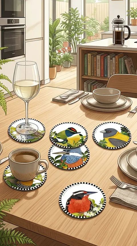 PRONTO NUEVO DISEÑO!! Set 6 posavasos Pajaritos Chilenos, serie 3- COPIA