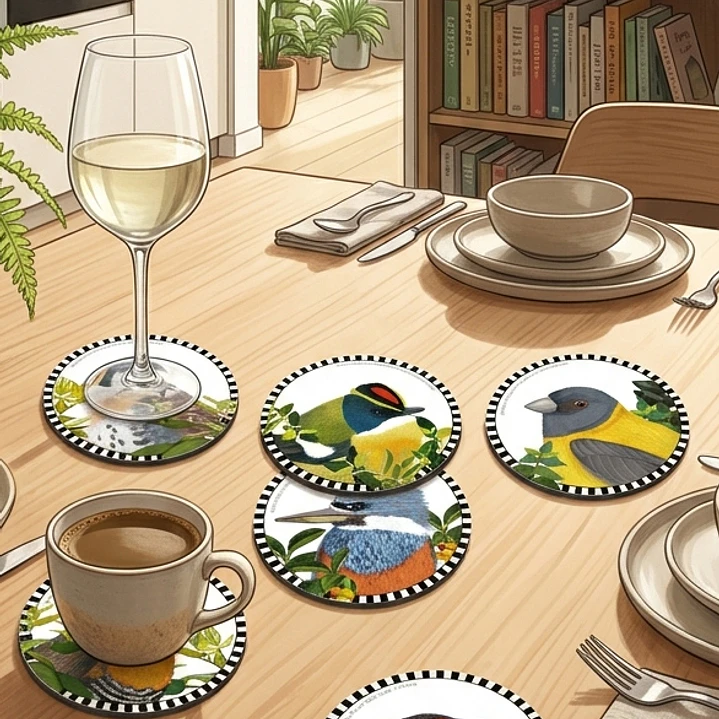 PRONTO NUEVO DISEÑO!! Set 6 posavasos Pajaritos Chilenos, serie 3- COPIA 1