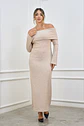 Vestido off shoulder Natali Beige Claro - thumbnail 1