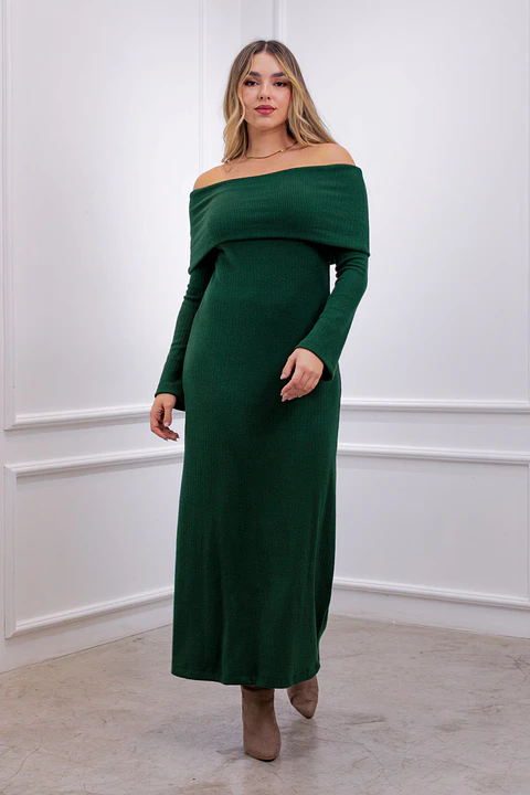 Vestido off shoulder Natali Verde Botella