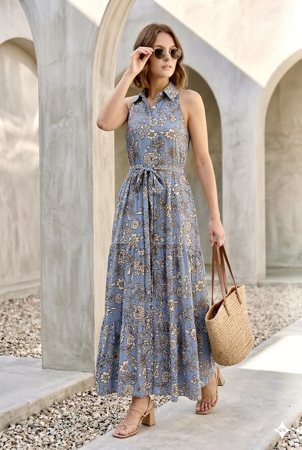 Vestido Nila azul cielo estampado  5