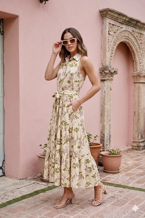 Vestido Nila beige floral 