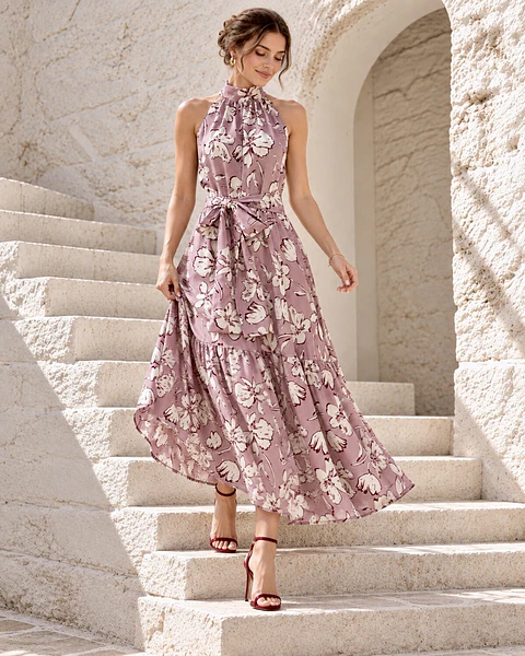 Vestido Gala Floral - Malva vintage