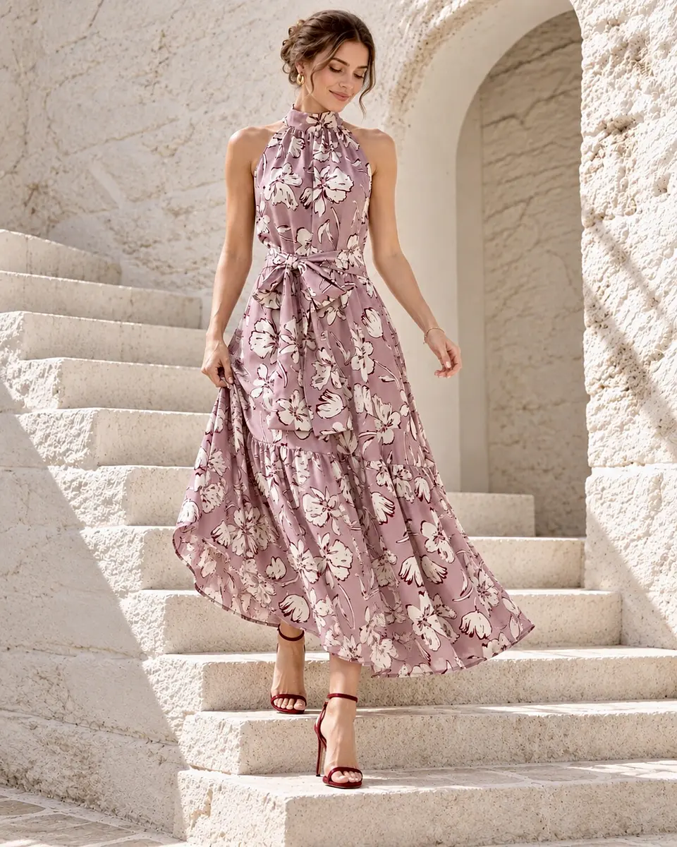 Vestido Gala Floral - Malva vintage 1