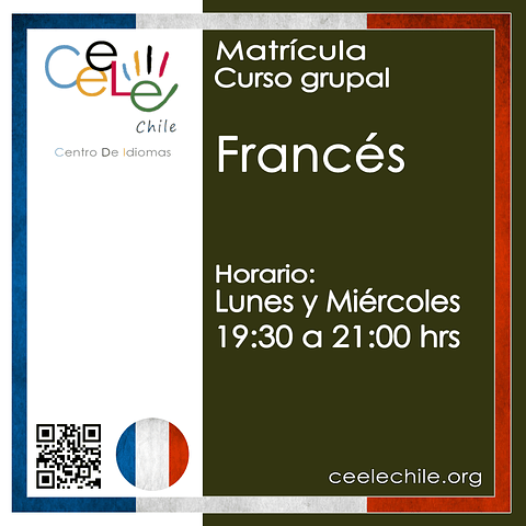 Matricula curso grupal Francés LUNES y MIERCOLES de 19:30 A 21:00 hrs.