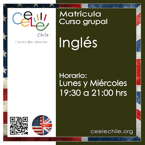 Matricula curso grupal Inglés LUNES y MIERCOLES de 19:30 A 21:00 hrs.