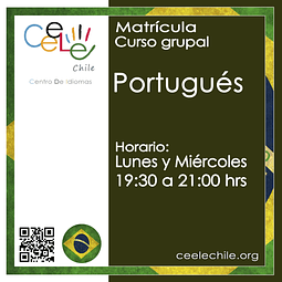 Matricula curso grupal Portugués LUNES y MIERCOLES de 19:30 A 21:00 hrs.