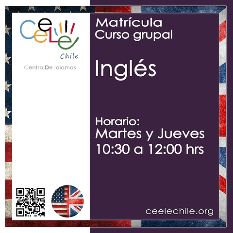 Matricula curso grupal Inglés MARTES y JUEVES de 10:30 A 12:00 hrs.