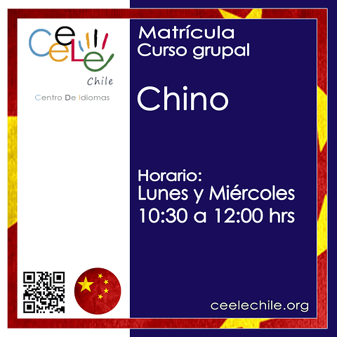 Matricula curso grupal Chino LUNES Y MIERCOLES de 10:30 A 12:00 hrs.