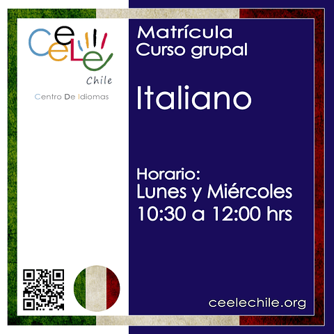 Matricula curso grupal Italiano LUNES Y MIERCOLES de 10:30 A 12:00 hrs.