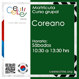 Matricula curso grupal Coreano SÁBADO de 10:30 A 13:30 hrs.