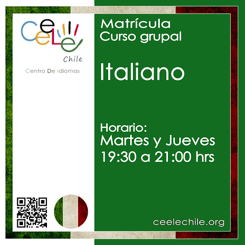 Matricula curso grupal Italiano MARTES y JUEVES de 19:30 A 21:00 hrs.-